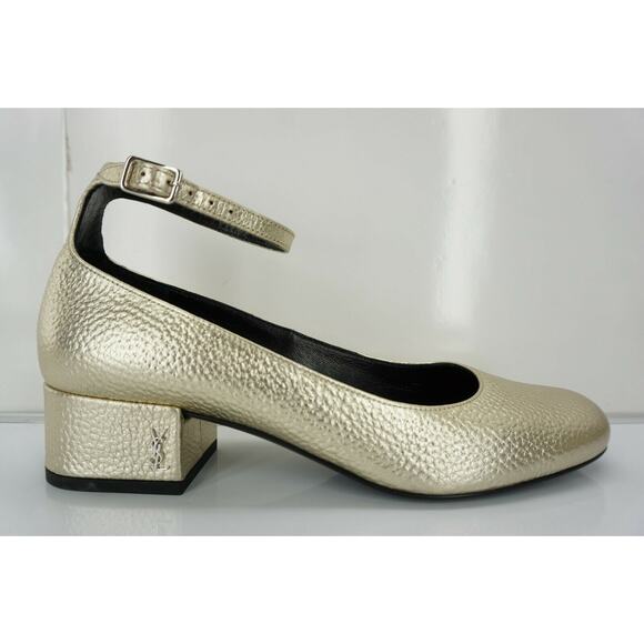 Saint Laurent Gold Leather Babies Ankle Strap Pumps Size 36.5 YSL - Picture 3 of 12